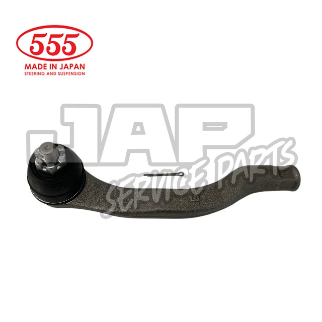 A metallic automotive suspension part with a ball joint, overlaid with JAP SERVICE PARTS text. The top left corner has a red 555 MADE IN JAPAN logo with STEERING AND SUSPENSION written below. | Jap Service Parts - Car Parts
