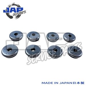 Seven round metallic automotive parts are arranged in two rows on a white background. The JAP OEM Parts logo is in the top left corner, and MADE IN JAPAN 日本製 is written in blue at the bottom right. | Jap Service Parts - Car Parts