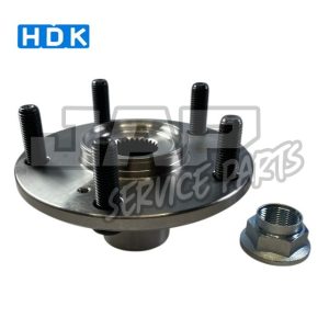 A metal automotive wheel hub assembly with five protruding wheel studs and a separate hexagonal nut, shown on a white background. The HDK logo appears in the top left corner. | Jap Service Parts - Car Parts