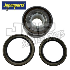 Three automotive parts on a white background: one cylindrical bearing at the top and two circular oil seals below. The Japanparts logo is in the top left corner. The watermarked text JP Service Parts is centred. | Jap Service Parts - Car Parts