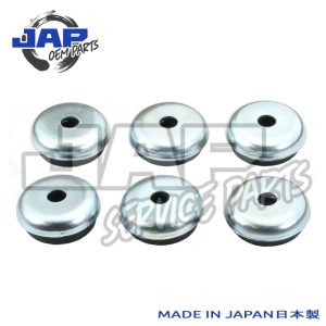 Six round, silver metal eyelets with central holes are arranged in two rows of three on a white background. Blue text reads “MADE IN JAPAN 日本製” in the lower right corner. | Jap Service Parts - Car Parts