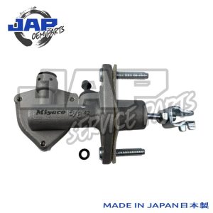 A metal Miyaco automotive part, likely a clutch or brake master cylinder, displayed with a gasket and mounting bolts. The JAP OEM PARTS logo is in the top left, with MADE IN JAPAN 日本製 in blue at the bottom right. | Jap Service Parts - Car Parts