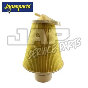 A yellow, cone-shaped automotive filter with pleated sides and a plastic base, displayed against a white background. The Japanparts logo appears in the top left corner. | Jap Service Parts - Car Parts