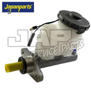 A silver and white automotive brake master cylinder with a black cap and a yellow protective cover on the nozzle, labelled with the Japanparts logo in the top left corner. | Jap Service Parts - Car Parts