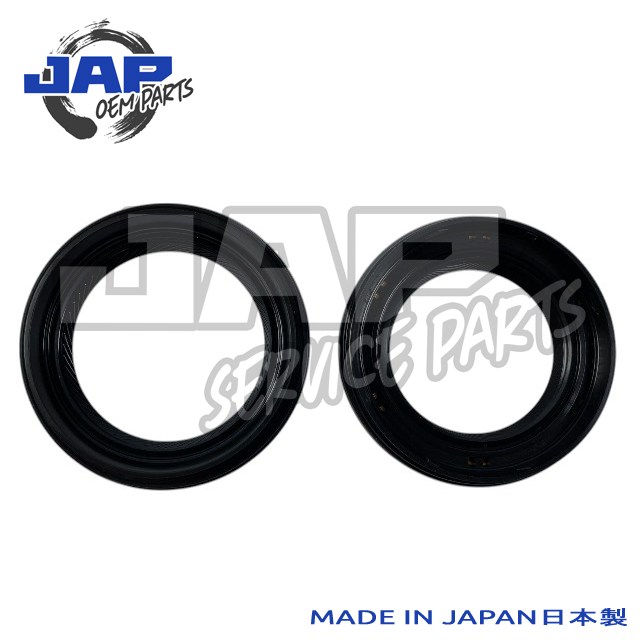 Two black circular automotive seals are displayed side by side on a white background. The JAP OEM PARTS logo appears in the top left corner, and MADE IN JAPAN 日本製 is written at the bottom right. | Jap Service Parts - Car Parts