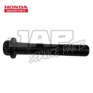 A black metal bolt with a flanged head, shown on a white background. The Honda Genuine Parts logo is in the top left corner, and JAP Service Parts is faintly watermarked across the image. | Jap Service Parts - Car Parts
