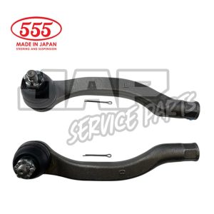 Two black metal automotive steering or suspension arms with attached ball joints and pins, labelled “L” and “R.” The red 555 Made in Japan logo appears at the top left. | Jap Service Parts - Car Parts