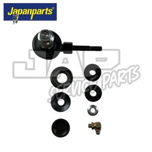 A car suspension part kit from Japanparts, including a ball joint, several black rubber bushes, a washer, a nut, and a grease nipple, displayed on a white background with the Japanparts logo in the top left corner. | Jap Service Parts - Car Parts