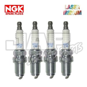 Four NGK Laser Iridium spark plugs are lined up vertically against a white background, with NGK Spark Plugs and Laser Iridium logos in the corners. | Jap Service Parts - Car Parts