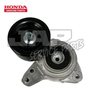A Honda genuine car part is shown: a black pulley wheel and a silver metal bracket with mounting holes. The Honda Genuine Parts logo is in the top left corner. | Jap Service Parts - Car Parts