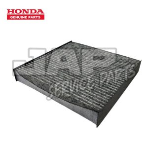 A rectangular Honda genuine cabin air filter with grey pleats and black edges, displayed on a white background. The Honda Genuine Parts logo appears in the top left corner. | Jap Service Parts - Car Parts