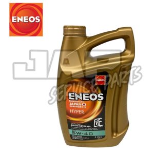 A gold 4-litre container of ENEOS Hyper 5W-40 motor oil with a red and orange ENEOS logo, labelled as formulated in Japan. The container features a large black and orange label. | Jap Service Parts - Car Parts