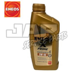 A gold 1-litre bottle of ENEOS X Prime Premium Motor Oil 5W-40, featuring product labels and a screw cap. The ENEOS logo is displayed in the top left corner. | Jap Service Parts - Car Parts
