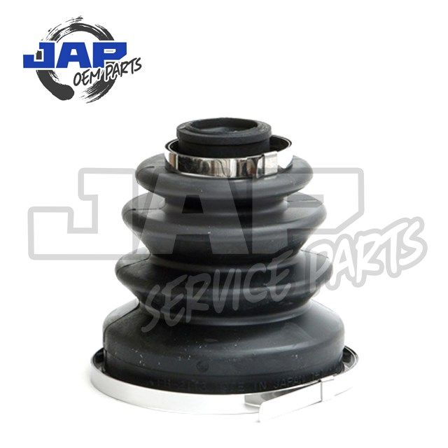A black rubber CV gaiter with metal clips, displayed on a white background. The JAP OEM PARTS logo is visible in the top left corner. | Jap Service Parts - Car Parts