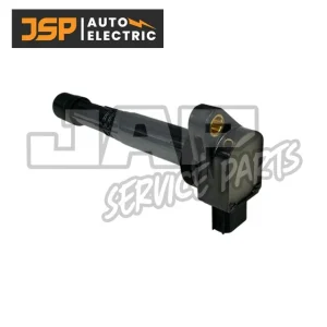 A black automotive ignition coil with connector ports, displayed on a white background. The JSP Auto Electric logo appears in the top left corner. The text JAP Service Parts is watermarked across the image. | Jap Service Parts - Car Parts
