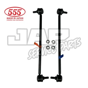 Two black automotive stabiliser links with four nuts are shown on a white background. The image includes the 555 Made in Japan logo and JAP SERVICE PARTS watermark in the background. | Jap Service Parts - Car Parts