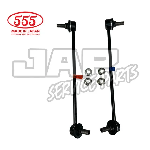 Two black car suspension parts with four nuts, set against a white background. 555 MADE IN JAPAN and JAP SERVICE PARTS logos are visible in red and grey text. | Jap Service Parts - Car Parts