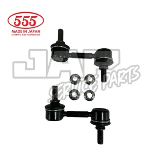 Two black suspension links with bolts and four metal washers. 555 MADE IN JAPAN Steering and Suspension logo appears in red at the top left. JAP SERVICE PARTS watermark is in the background. | Jap Service Parts - Car Parts