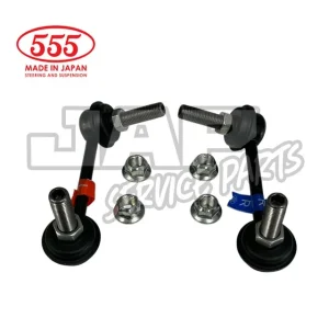 Two black suspension link rods with four hex nuts on a white background. 555 Made in Japan logo appears in red at the top left corner. Faint grey branding text is visible behind the parts. | Jap Service Parts - Car Parts