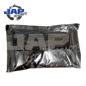 A shiny silver packet labelled JAP C.V. joint Grease is shown. The packet appears unopened and is used for automotive parts lubrication. | Jap Service Parts - Car Parts