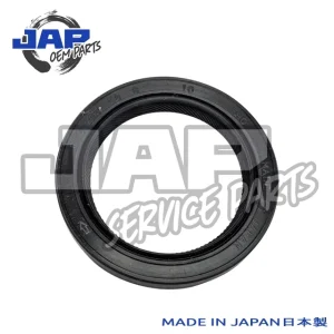 A black oil seal with embossed text, displayed on a white background. The JAP OEM Parts logo appears in the top left, and MADE IN JAPAN 日本製 is written in blue at the bottom right. | Jap Service Parts - Car Parts