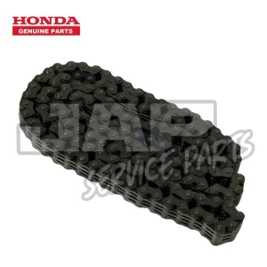 A Honda genuine parts timing chain is coiled in an oval shape on a white background. The red Honda logo and GENUINE PARTS are displayed in the top left corner. | Jap Service Parts - Car Parts