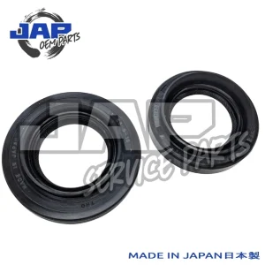 Two black rubber seals with text MADE IN JAPAN on them, shown against a white background. JAP OEM PARTS and SERVICE PARTS logos appear, with MADE IN JAPAN 日本製 in blue at the bottom right. | Jap Service Parts - Car Parts