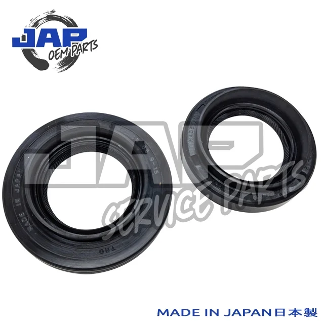Two black rubber seals with text MADE IN JAPAN on them, shown against a white background. JAP OEM PARTS and SERVICE PARTS logos appear, with MADE IN JAPAN 日本製 in blue at the bottom right. | Jap Service Parts - Car Parts