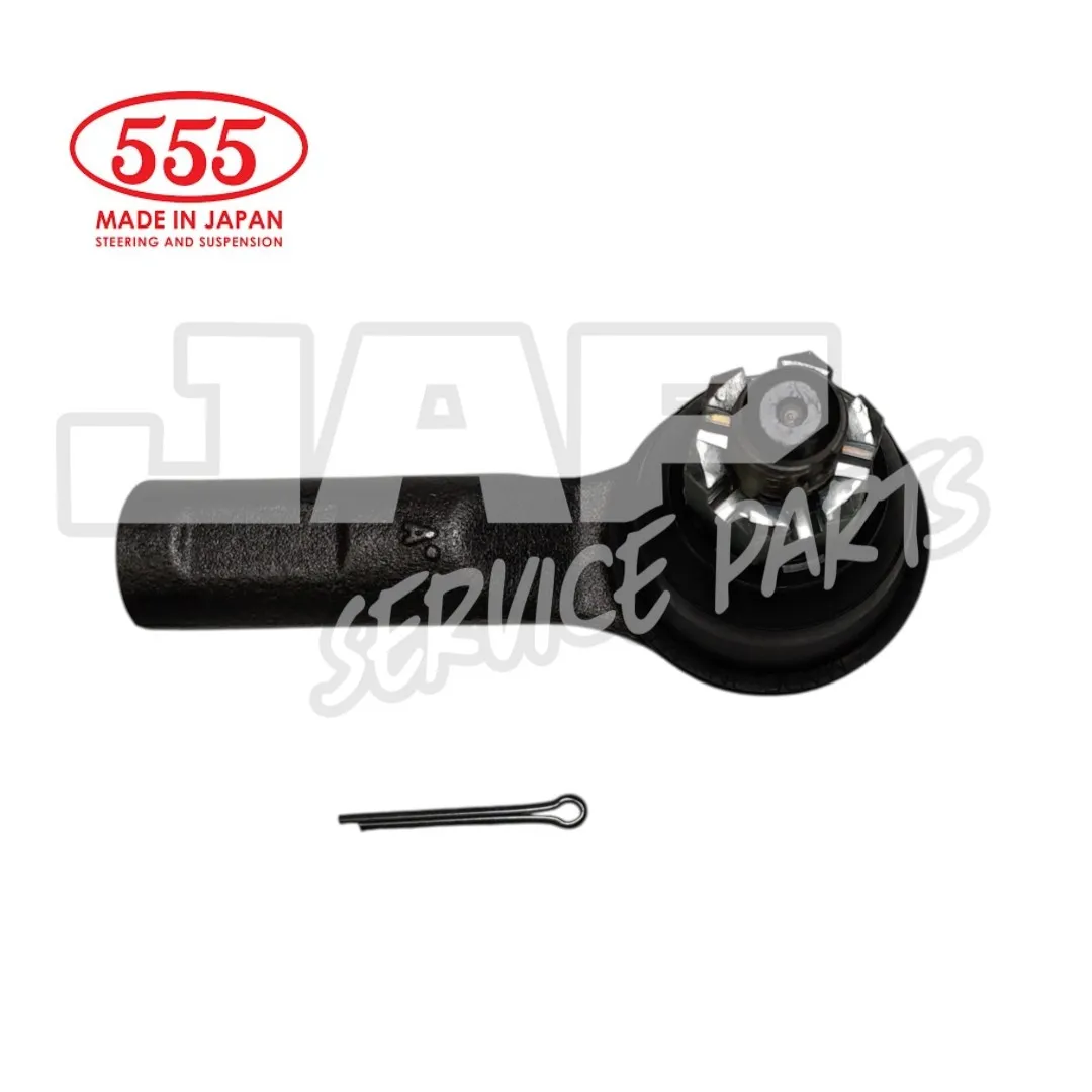 A black automotive track rod end with a castellated nut and split pin, 555 Made in Japan Steering and Suspension logo above, and JAP Service Parts watermark in the background. | Jap Service Parts - Car Parts