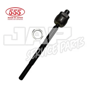 A metal steering suspension part with a black rod and threaded ends, a small washer, and a 555 Made in Japan logo, overlaid with JAP Service Parts text in light grey. | Jap Service Parts - Car Parts