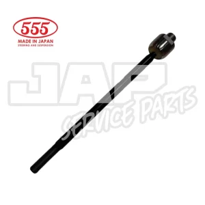 Black metal automotive part (track rod end) with threaded ends, displayed on a white background. Red 555 Made in Japan Steering and Suspension logo at top left; JAP Service Parts watermark in the background. | Jap Service Parts - Car Parts