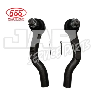Two black automotive suspension parts with metal nuts and split pins, labelled 555 Made in Japan Steering and Suspension. The background includes a faded logo with JAP Service Parts text. | Jap Service Parts - Car Parts