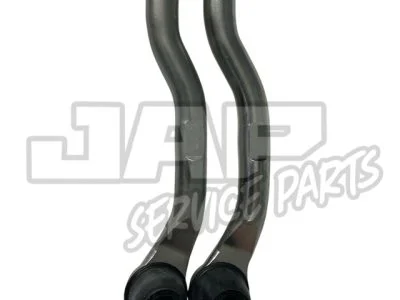 Two metal automotive suspension arms with curved shafts and black rubber bushes at the base, positioned side by side on a white background with JAP SERVICE PARTS watermark—ideal as FN2 Track Rod Ends for the 2007-2010 Honda Civic Type R. | Jap Service Parts - Car Parts